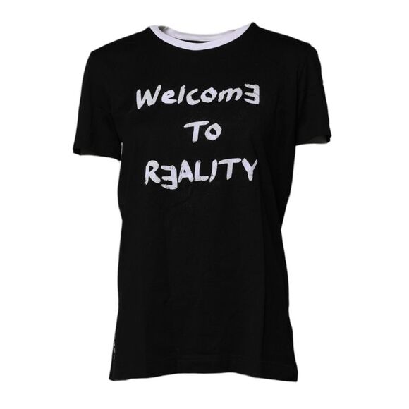 Dolce & Gabbana Black Printed Round Neck Top Cotton Women's T-shirt